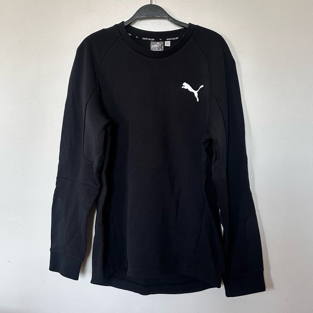 NWT Puma Black White EVOSTRIPE Drycell Slim Fit Crew Neck Long Sleeve Medium